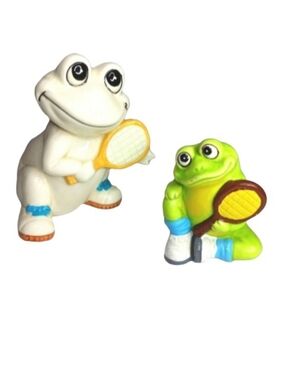Vintage Set of Ceramic Frog Figurines with Tennis Rackets | EUC